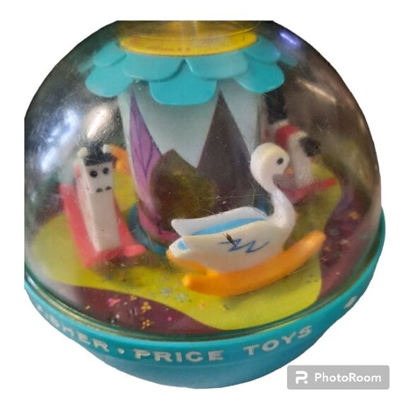 VINTAGE 1966 FISHER PRICE ROLY POLY CHIME BALL TOY #165 HORSE CAROUSEL SWAN CUTE - Picture 3 of 5